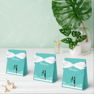 Bride Groom Teal White Elegant Wedding Thank you Favour Box
