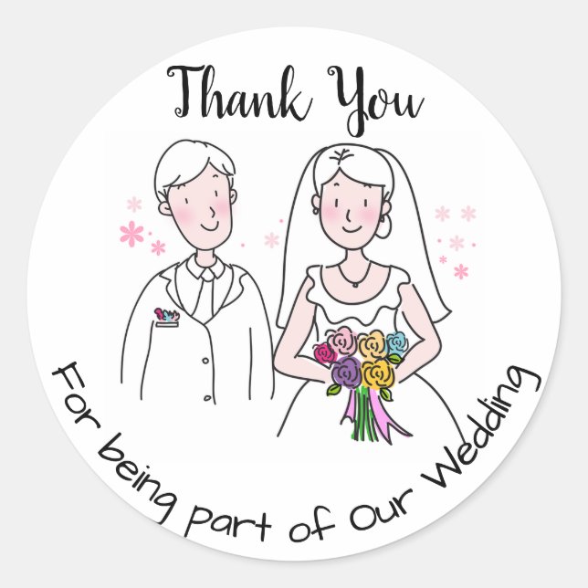 Bride & Groom Thank You Classic Round Sticker (Front)
