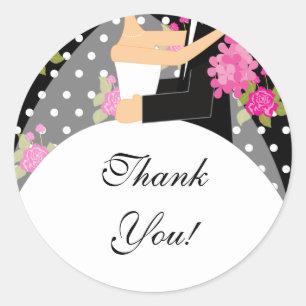 Bride & Groom Thank You Sticker Floral Pink