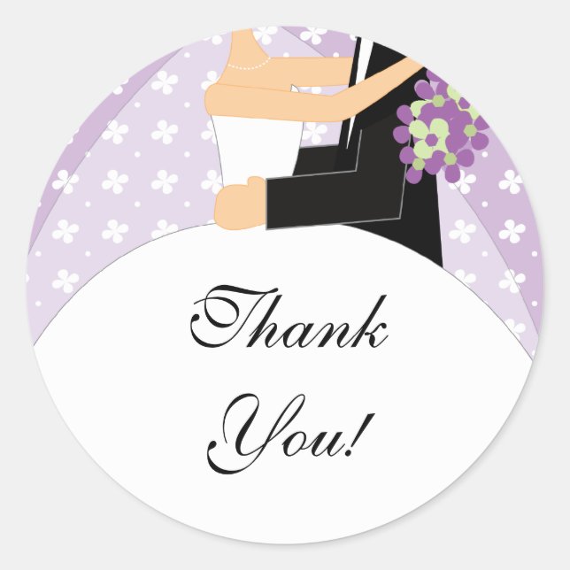 Bride & Groom Thank You Sticker Floral Purple (Front)