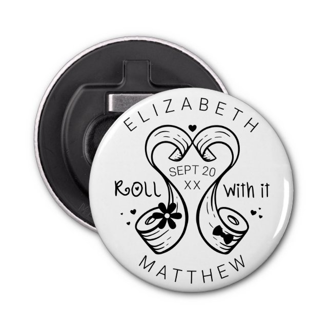 Bride & Groom Toilet Paper Roll Save The Date Bottle Opener (Front)