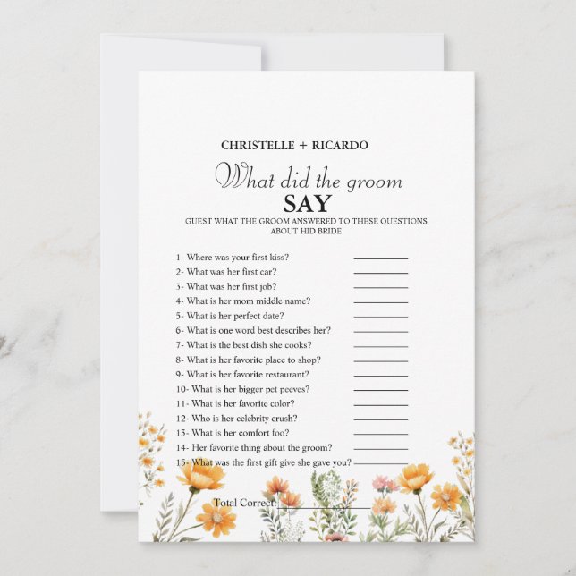  Bride & groom trivia bridal shower game Card (Front)