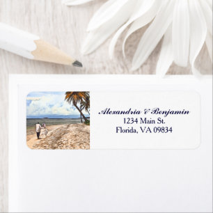 Bride Groom Tropical Beach Watercolor Custom Return Address Label
