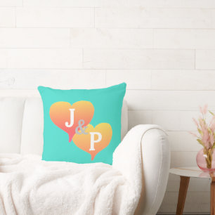 Bride Groom Turquoise Coral Reversible Pillow