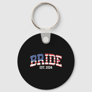 Bride Groom Us Flag 4th Of July Wedding Couples Ma Key Ring