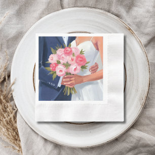 Bride & Groom Wedding Bouquet Watercolor Painted Napkin