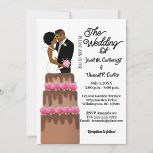 Bride & Groom Wedding Cake Topper African American Invitation