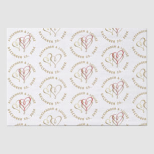 Bride Groom Wedding Date Gold Embossed Heart       Tissue Paper