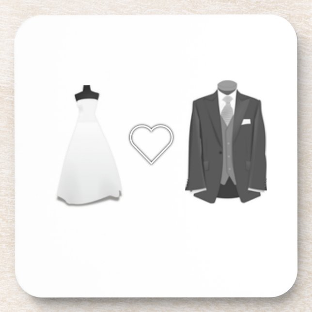 Bride & Groom Wedding Dress Tuxedo Coasters (Front)