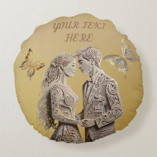 Bride & Groom Wedding Gifts Round Cushion