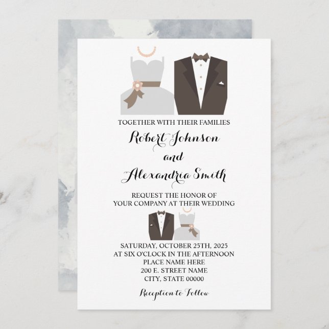 Bride & Groom Wedding Invitation (Front/Back)