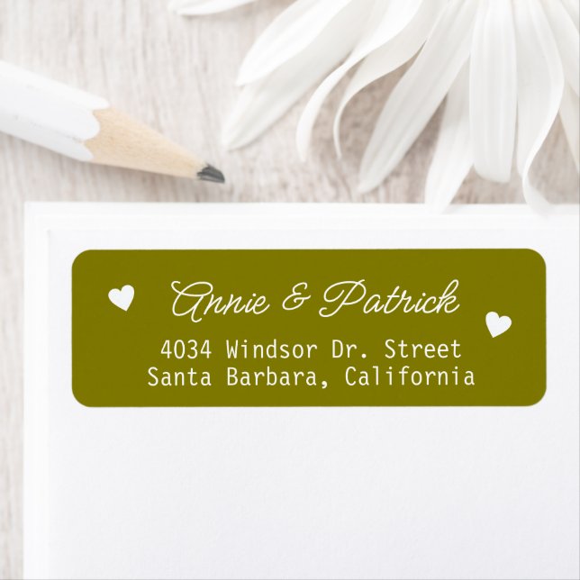 Bride Groom Wedding Mailing Olive Return Address Label (Insitu)