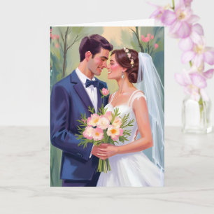Bride & Groom Wedding Newlyweds Watercolor Card