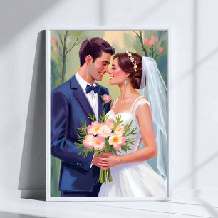 Bride & Groom Wedding Newlyweds Watercolor Poster
