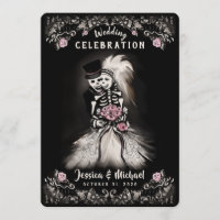 Bride Groom Wedding Skeletons Cemetery Love Invite