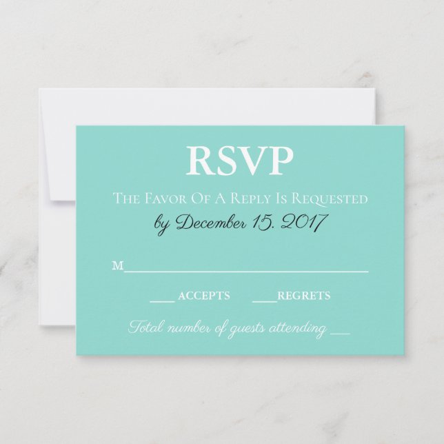Bride & Groom Wedding Suite Traditional Teal Blue RSVP Card (Front)