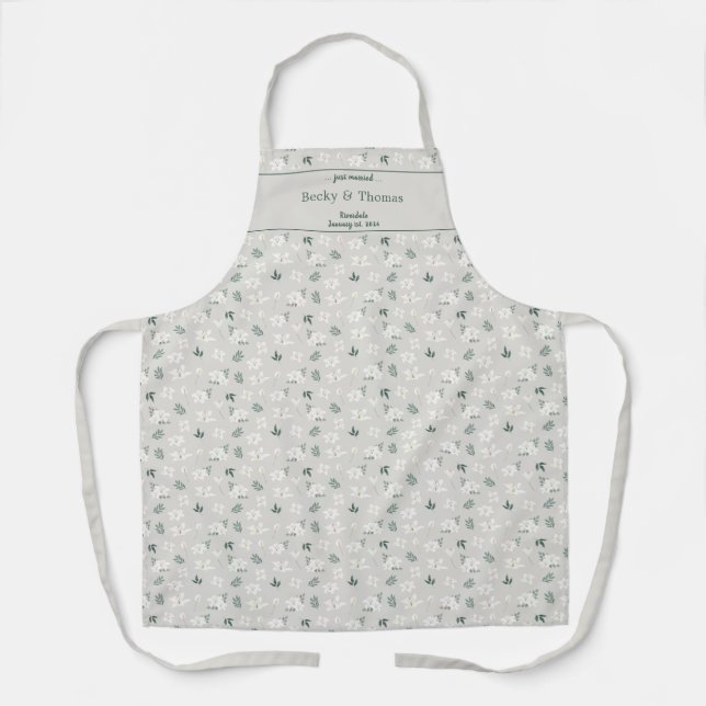 Bride & Groom White Lily Wedding Party Apron (Front)