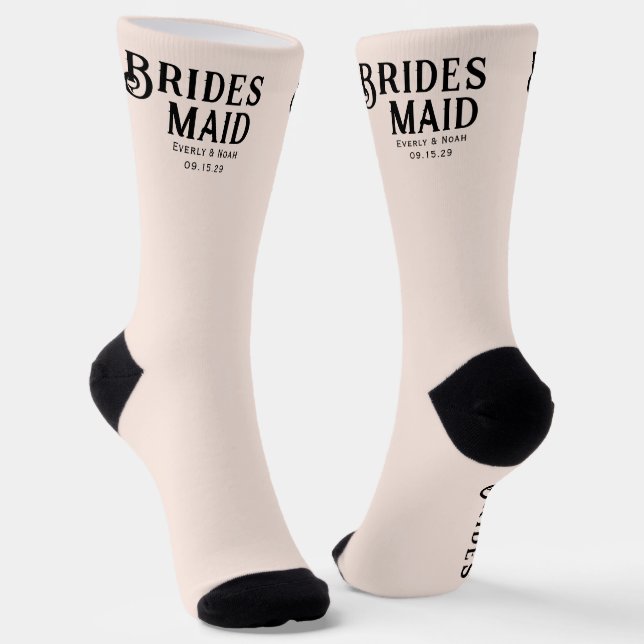 Bride & Groom with Wedding Date Bridesmaid  Socks (Angled)