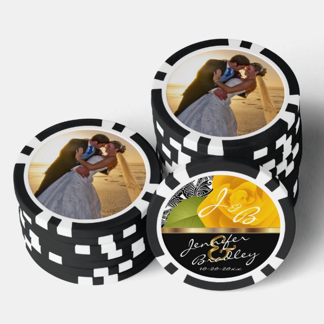 Bride & Groom Yellow Rose Wedding Design Poker Chips (Stack)