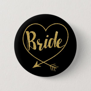 Bride   Heart Golden and Black 6 Cm Round Badge