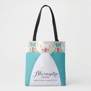 Bride & Her Bridesmaids Wedding Party Tote (aqua) Bag