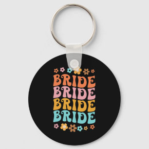 Bride I Do Crew Retro Groovy Bachelorette Party 3 Key Ring