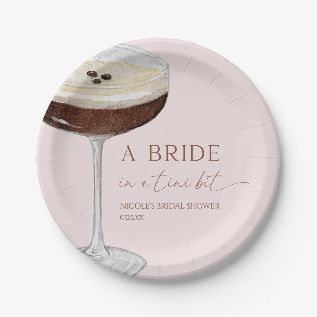 Bride In A Tini Bit Expresso Martini Bridal Shower Paper Plate (Front)
