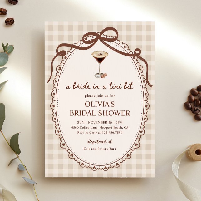 Bride in a Tini Bit Gingham Martini Bridal Shower Invitation (Creator Uploaded)