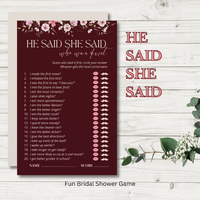 Bride in Bloom He Said She Said Bridal Shower Game (Creator Uploaded)