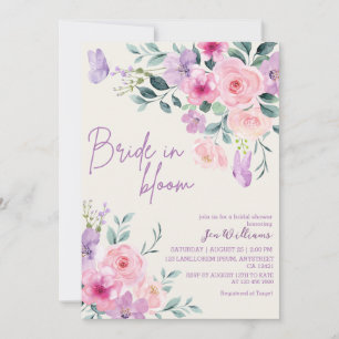 Bride in bloom watercolor floral bridal shower invitation