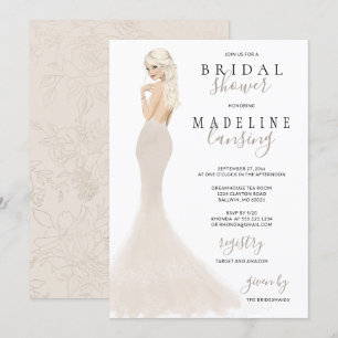 Bride in Champagne Lace Gown Bridal Shower Invitat Invitation