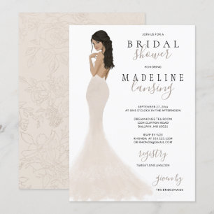 Bride in Champagne Lace Gown Bridal Shower Invitation