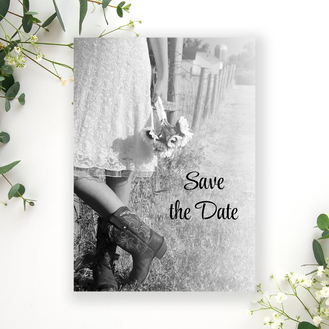 Bride in Cowboy Boots and Sunflowers Save the Date Invitation (Creator Uploaded)