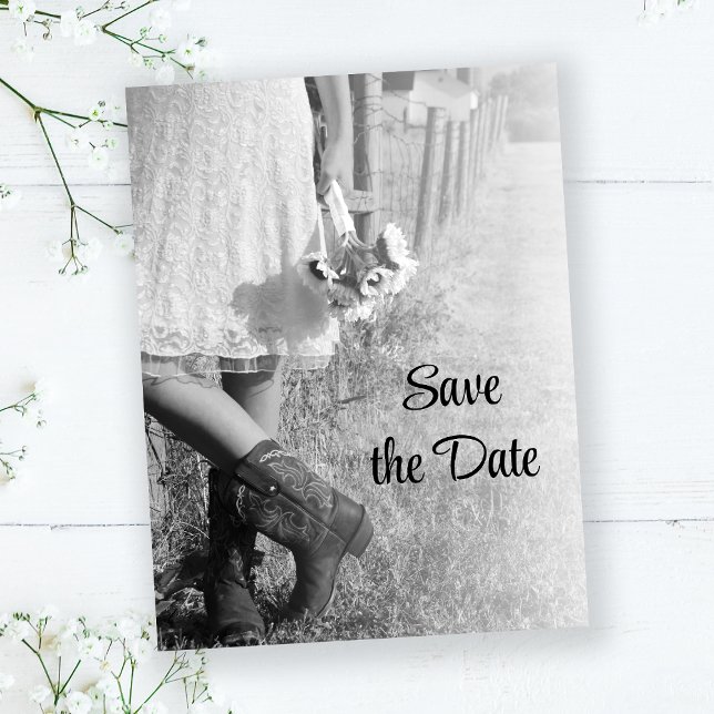Bride in Cowboy Boots Sunflower Save the Date Announcement Postcard (Creator Uploaded)