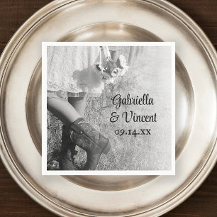Bride in Cowboy Boots, Sunflowers Country Wedding Napkin