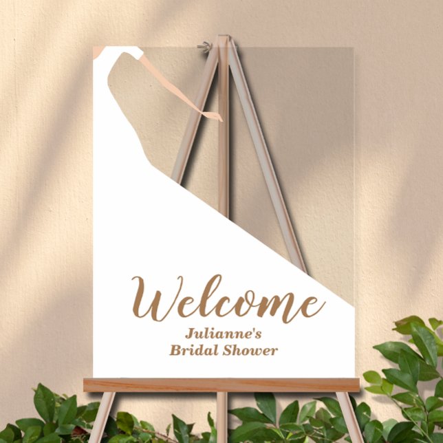 Bride in Gown Bridal Shower Welcome Acrylic Sign (Bride in wedding gown bridal shower Welcome acrylic sign)