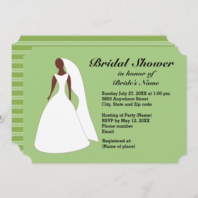Bride in Gown Greenery Stripe Bridal Shower Invite (Front/Back)
