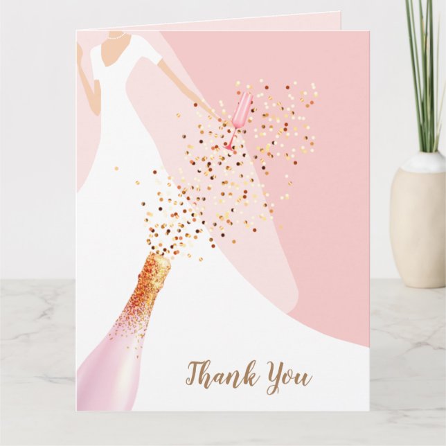 Bride in Gown on Rose Quartz Bridal Shower Thank You Card (Front)