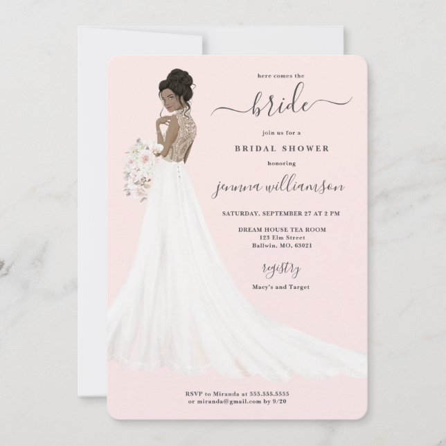 Bride in Lace Gown Bridal Shower Invitation (Front)