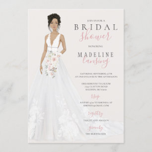 Bride in Lace Wedding Gown Bridal Shower Invitation