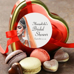 Bride In Lehenga Choli Ethnic Indian Bridal Shower Classic Round Sticker