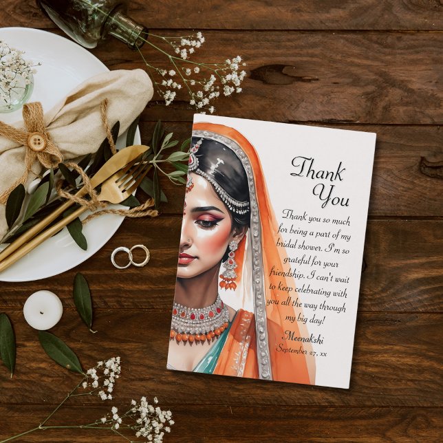 Bride In Lehenga Choli Ethnic Indian Bridal Shower Thank You Card (Creator Uploaded)