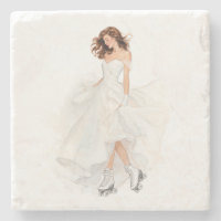 Bride in Motion Roller Skating in Flowing Wedding