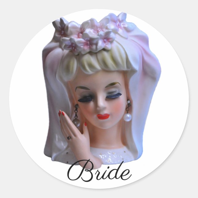 Bride in Pink Head Vase Doll Manicure Wedding Day Classic Round Sticker (Front)