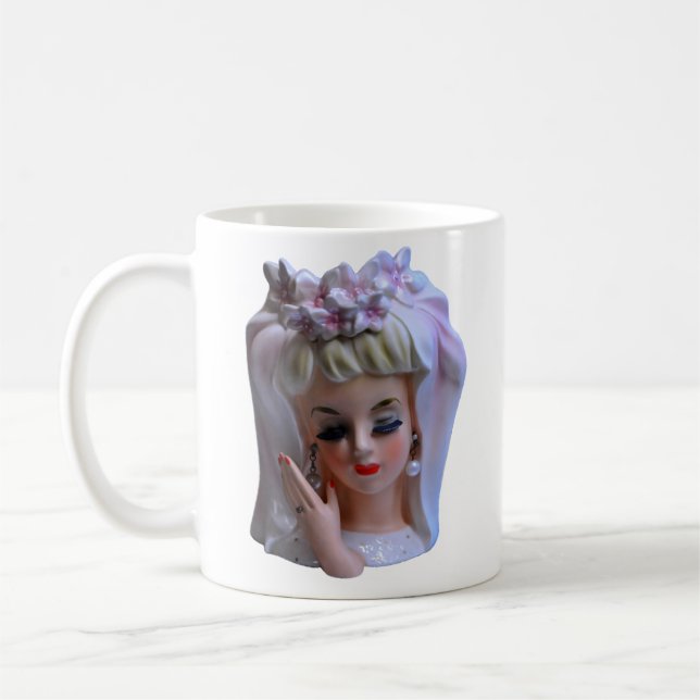 Bride in Pink Head Vase Manicure Bridal Shower Coffee Mug (Left)