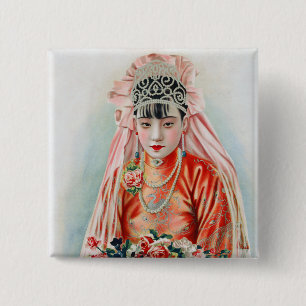 Bride in Red at Chinese Wedding in Shanghai 15 Cm Square Badge