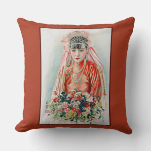 Bride in Red at Chinese Wedding in Shanghai Cushion