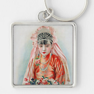 Bride in Red at Chinese Wedding in Shanghai Key Ring