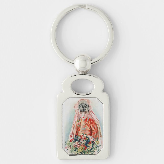 Bride in Red at Chinese Wedding in Shanghai Key Ring (Front)