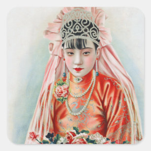Bride in Red at Chinese Wedding in Shanghai Square Sticker